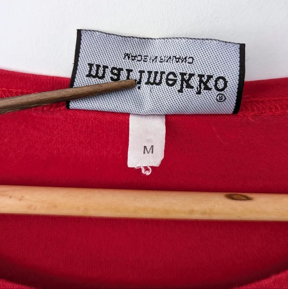 Vintage Marimekko Graphic Floral Red Long Sleeve Tee - Picture 10 of 11